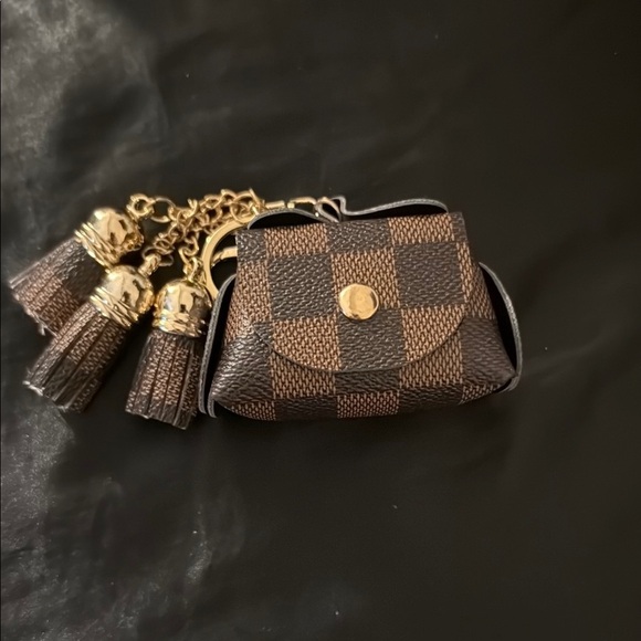 Elegant Checkered Brown Mini Bag with Tassels - Picture 1 of 1